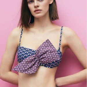 NWT Zara Bow Printed Bikini Top